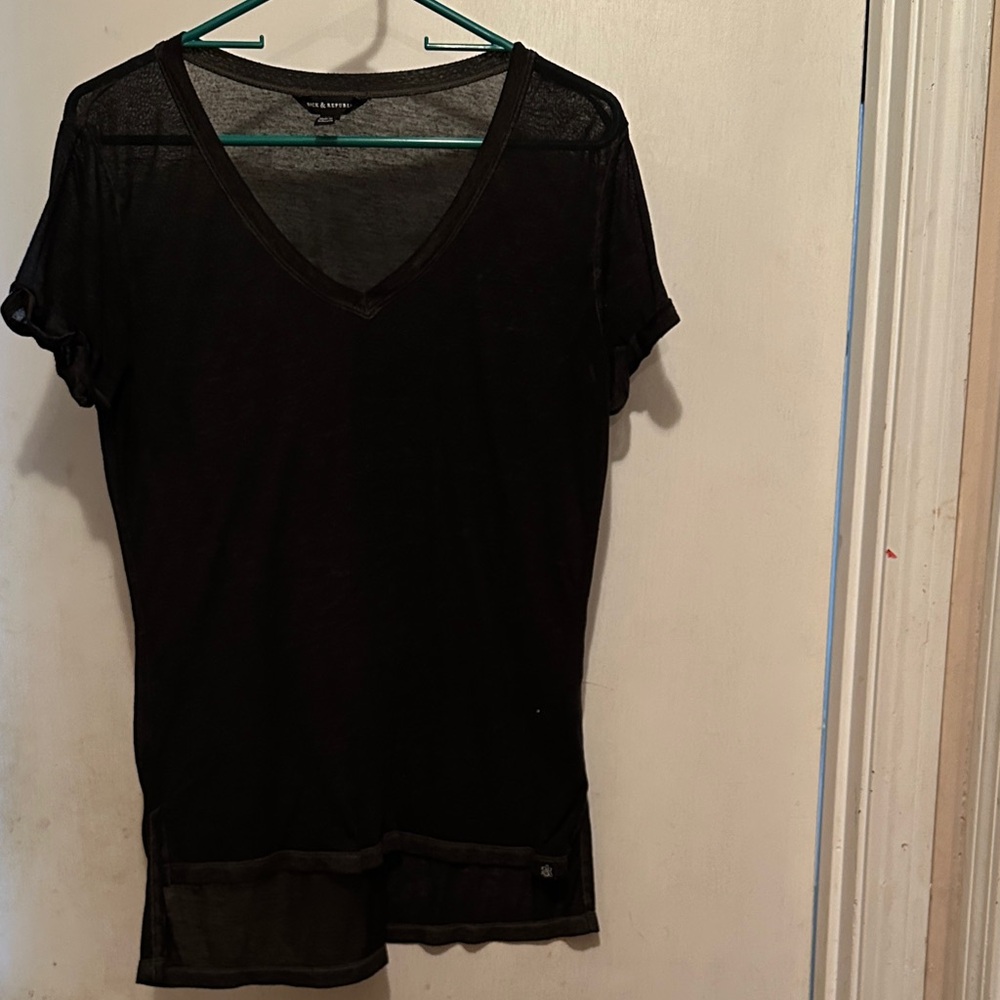 Rock & Republic Black Sheer V-Neck Tee